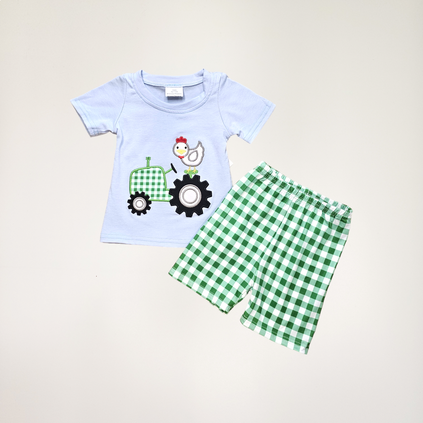 Embroidered Chicken Tractor Short Set