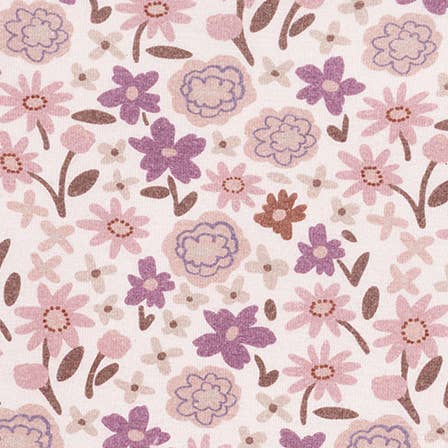 Pattern of pink and purple flowers on a white background