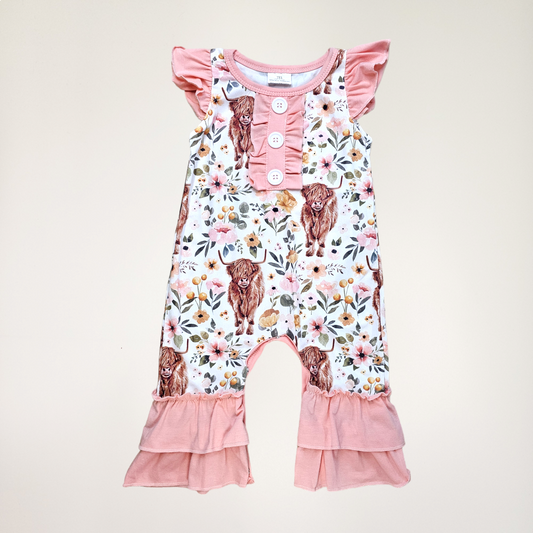 Peach Floral Cow Romper