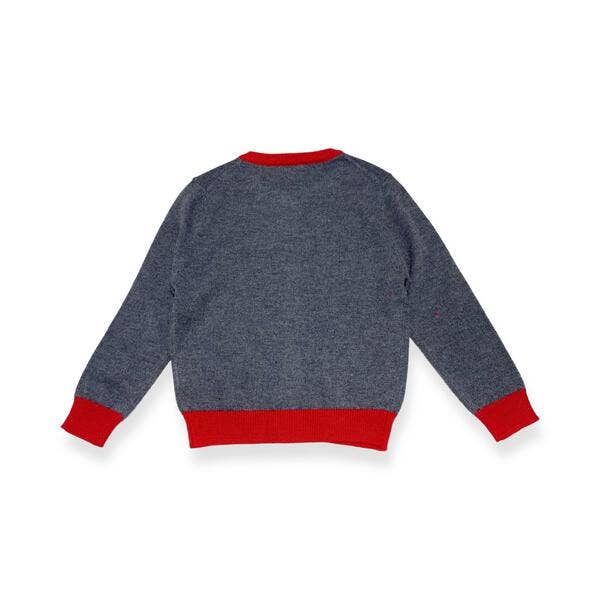 Gray sweater with red trim on a white background
