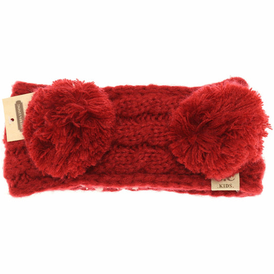 Kids Solid Double Pom Fashion Headband: Red