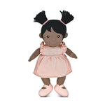 Apple Park Kids Mia soft doll in a dusty rose organic cotton dress, additional view