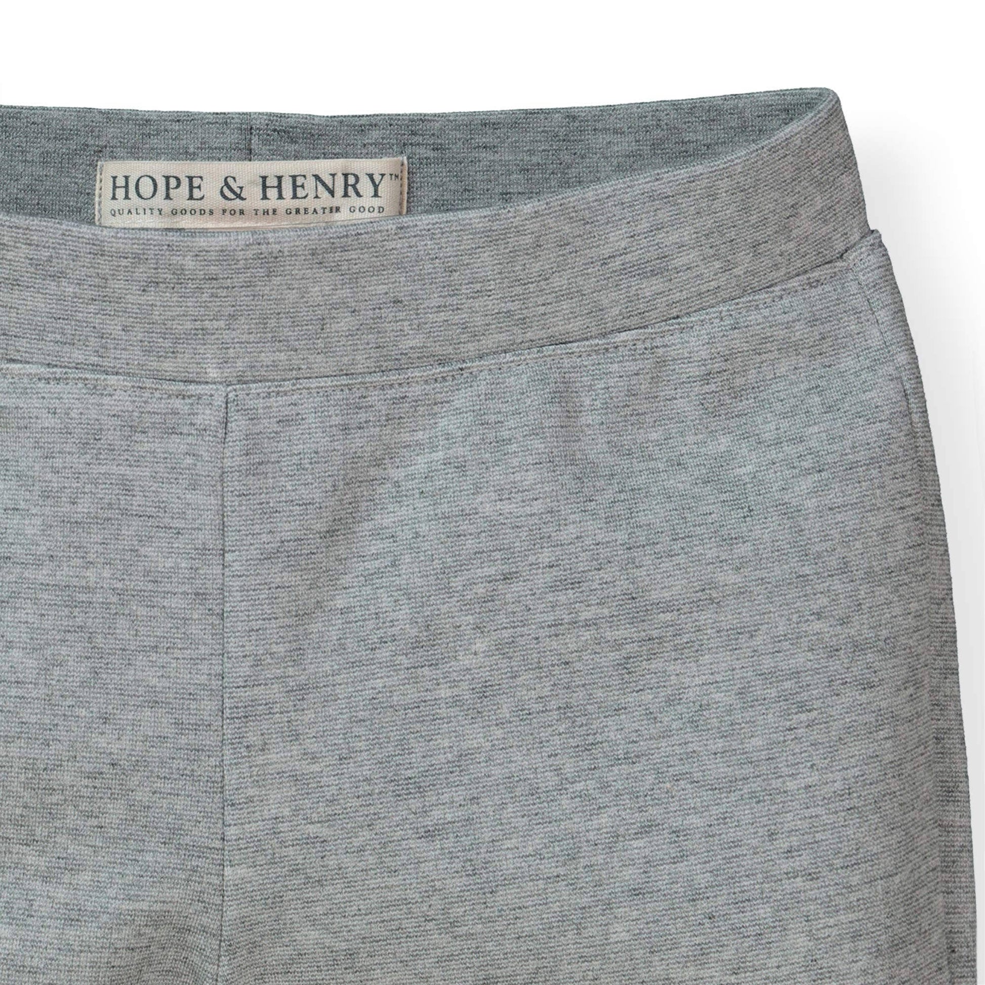 Gray leggings with 'Hope & Henry' label on a white background