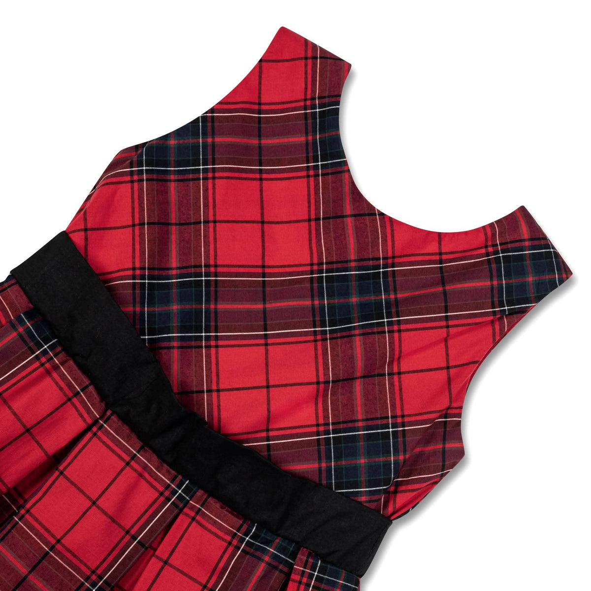 Red and black plaid dress on a white background