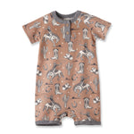 Baby romper with cowboy pattern on a white background