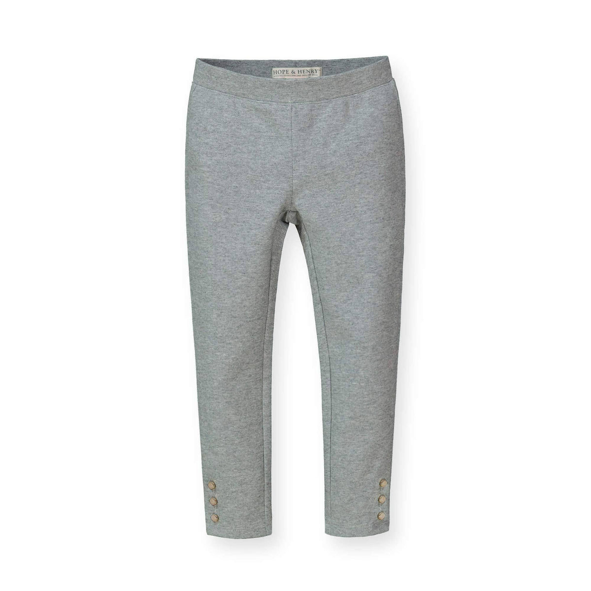 Gray leggings with button details on a white background