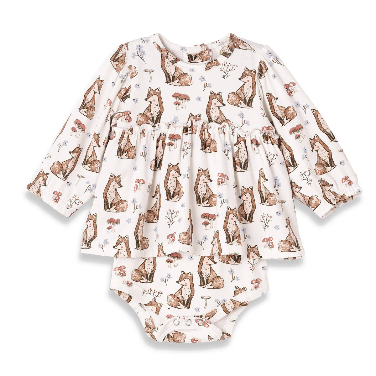Baby romper with fox pattern on a white background