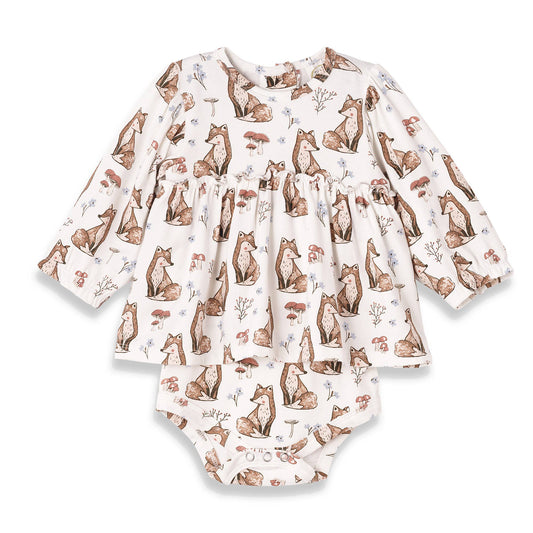 Baby romper with fox pattern on a white background