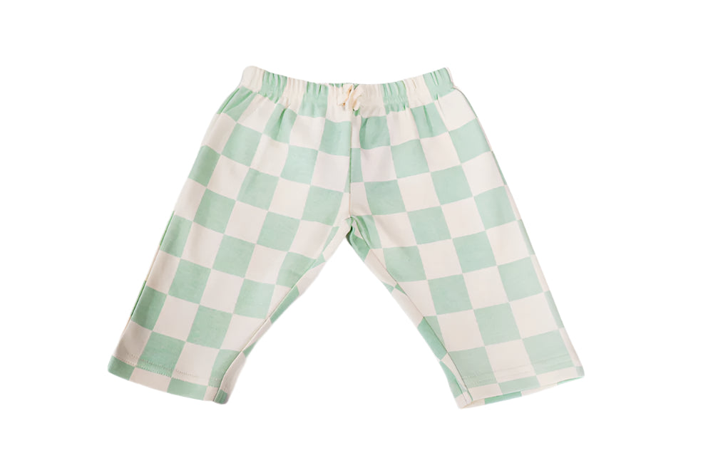 Green checkered infant lounge pants front