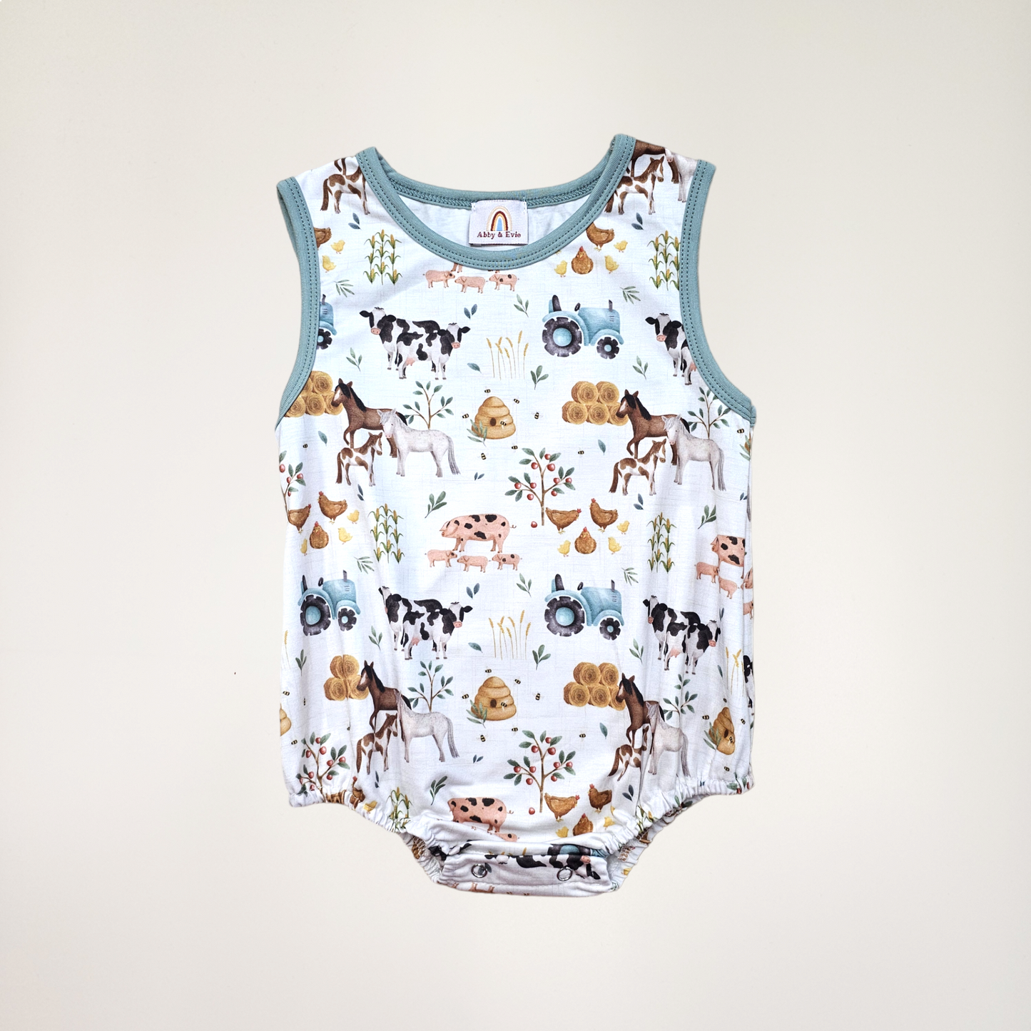 Sage Farm Animal Boy Romper