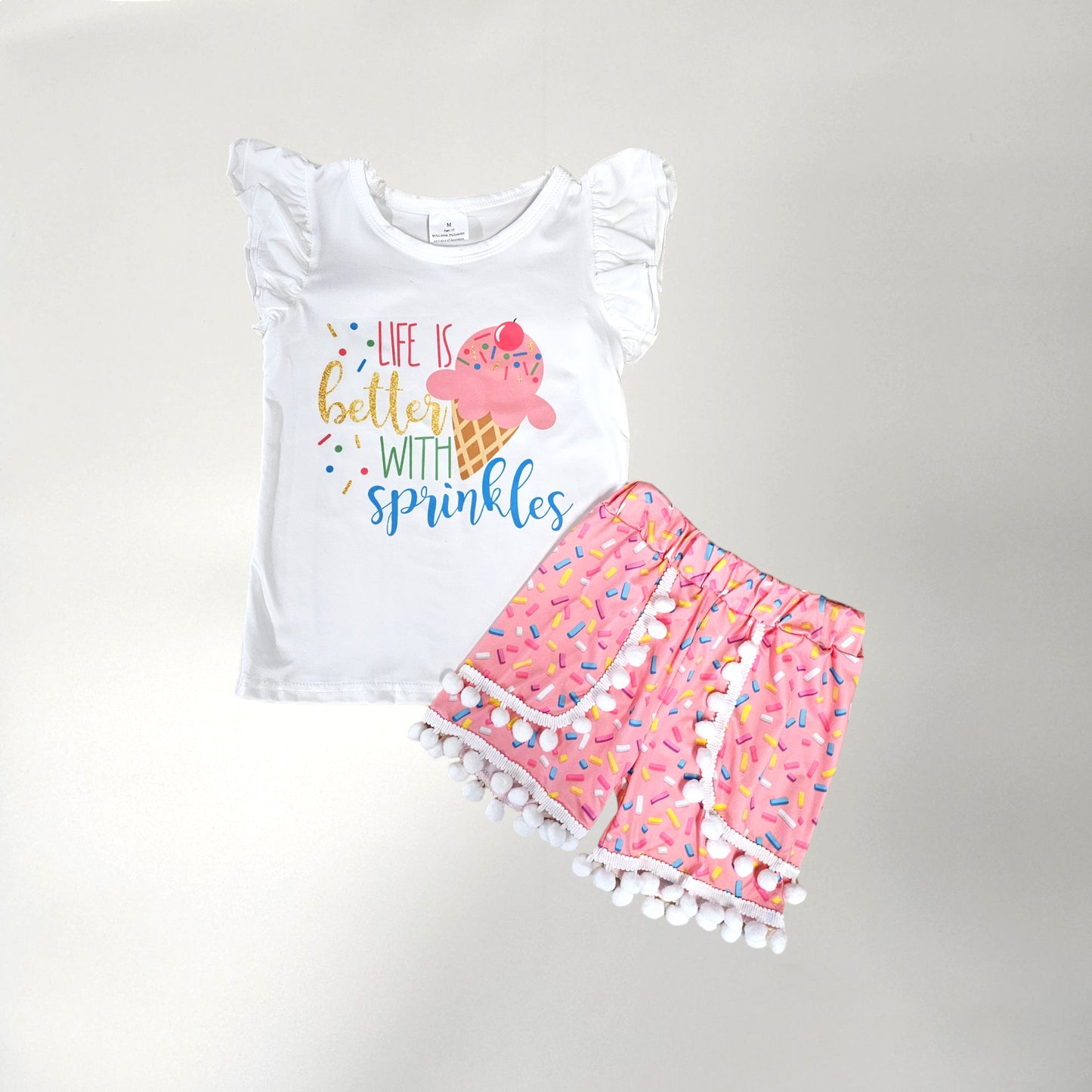 top and shorts set - life is better with sprinkles. front view