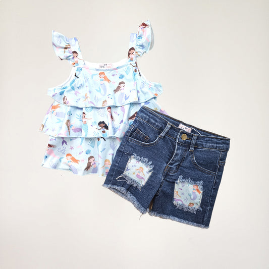 Mermaid Dreams Denim Shorts Set