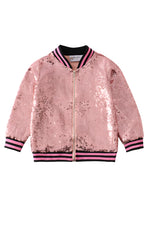 pink sequin bomber jacket with zipper