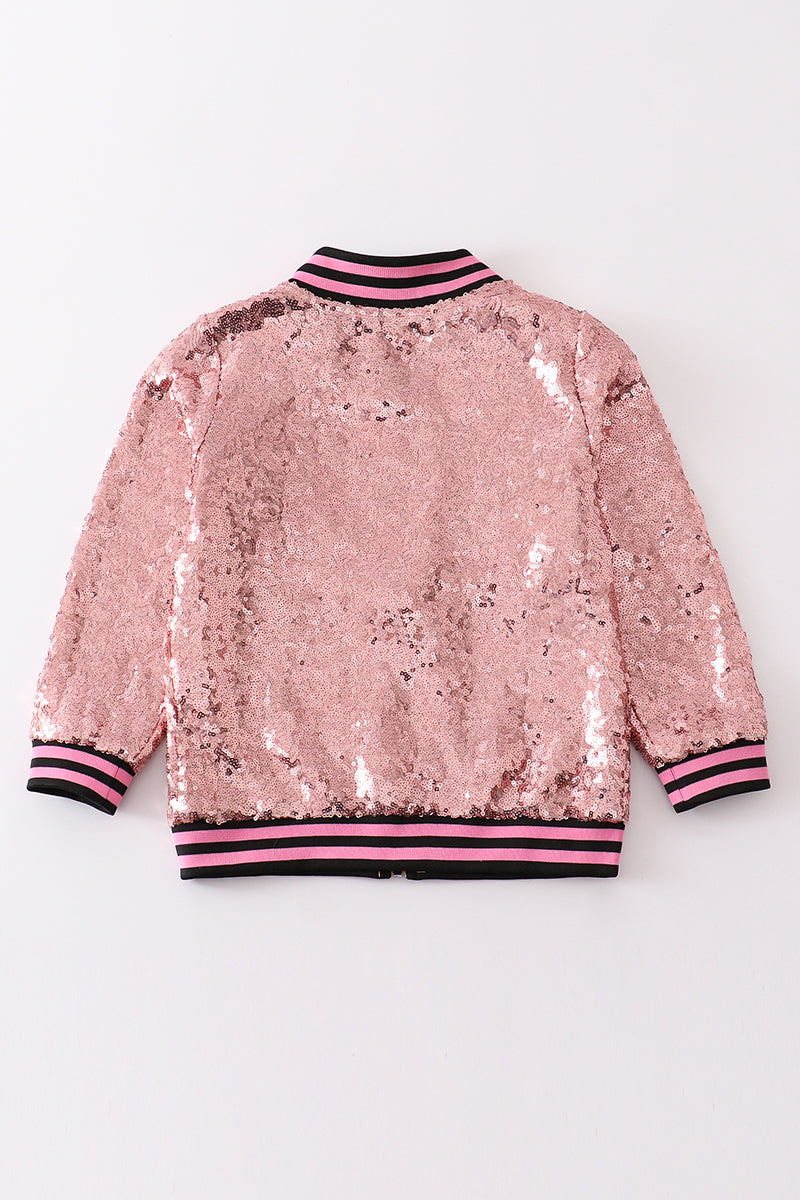 pink sequin bomber jacket back