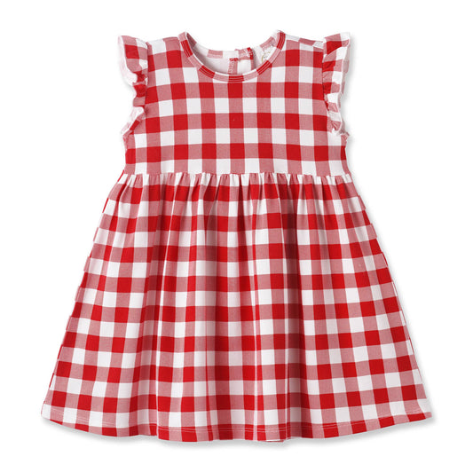 Red and white checkered dress on a white background