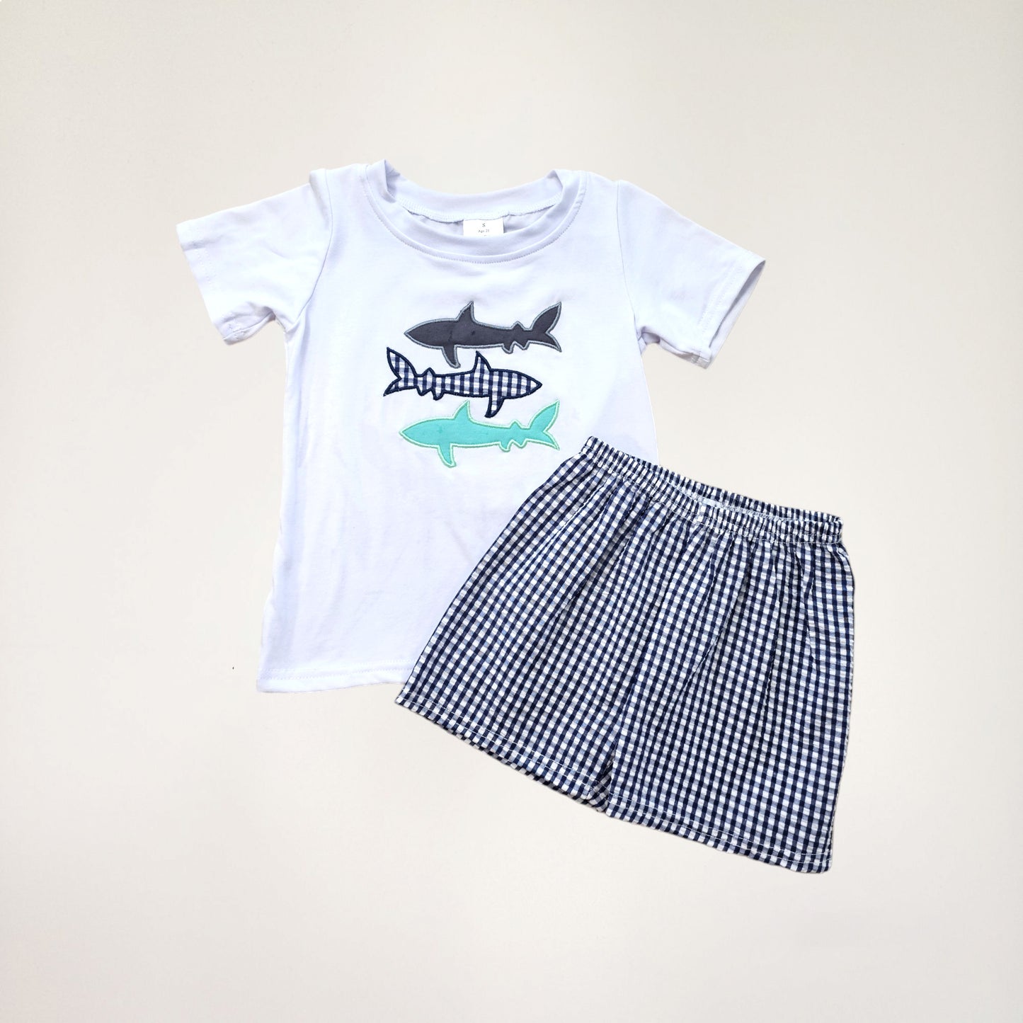 Embroidered Shark Short Set