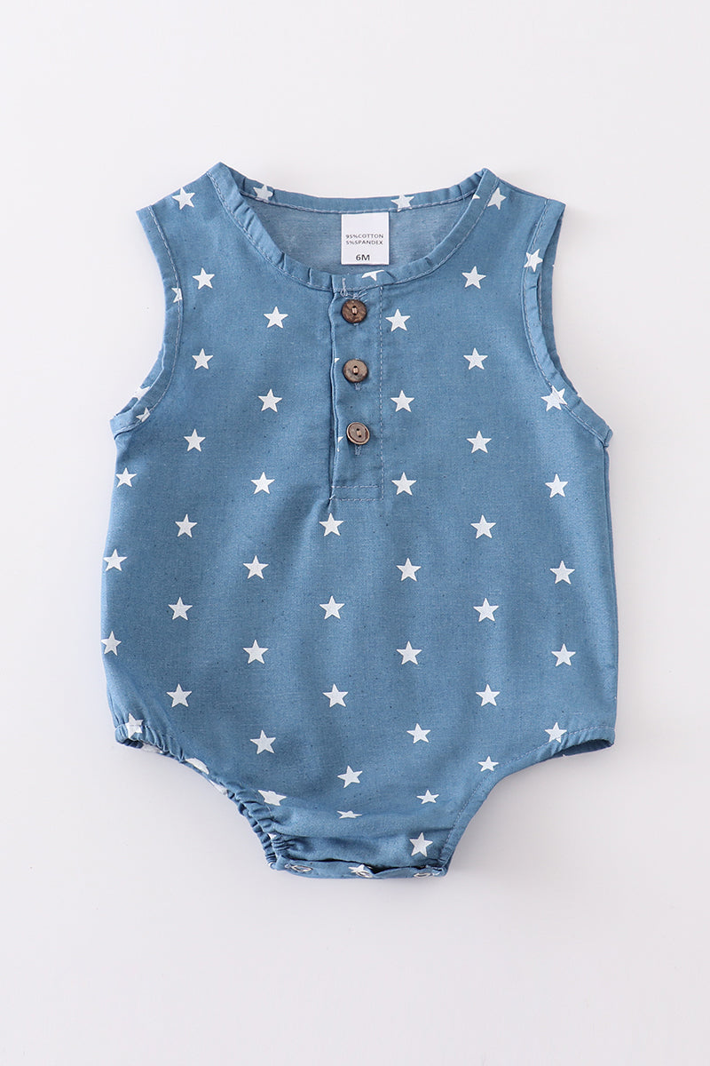 Navy Star Print Boy Romper