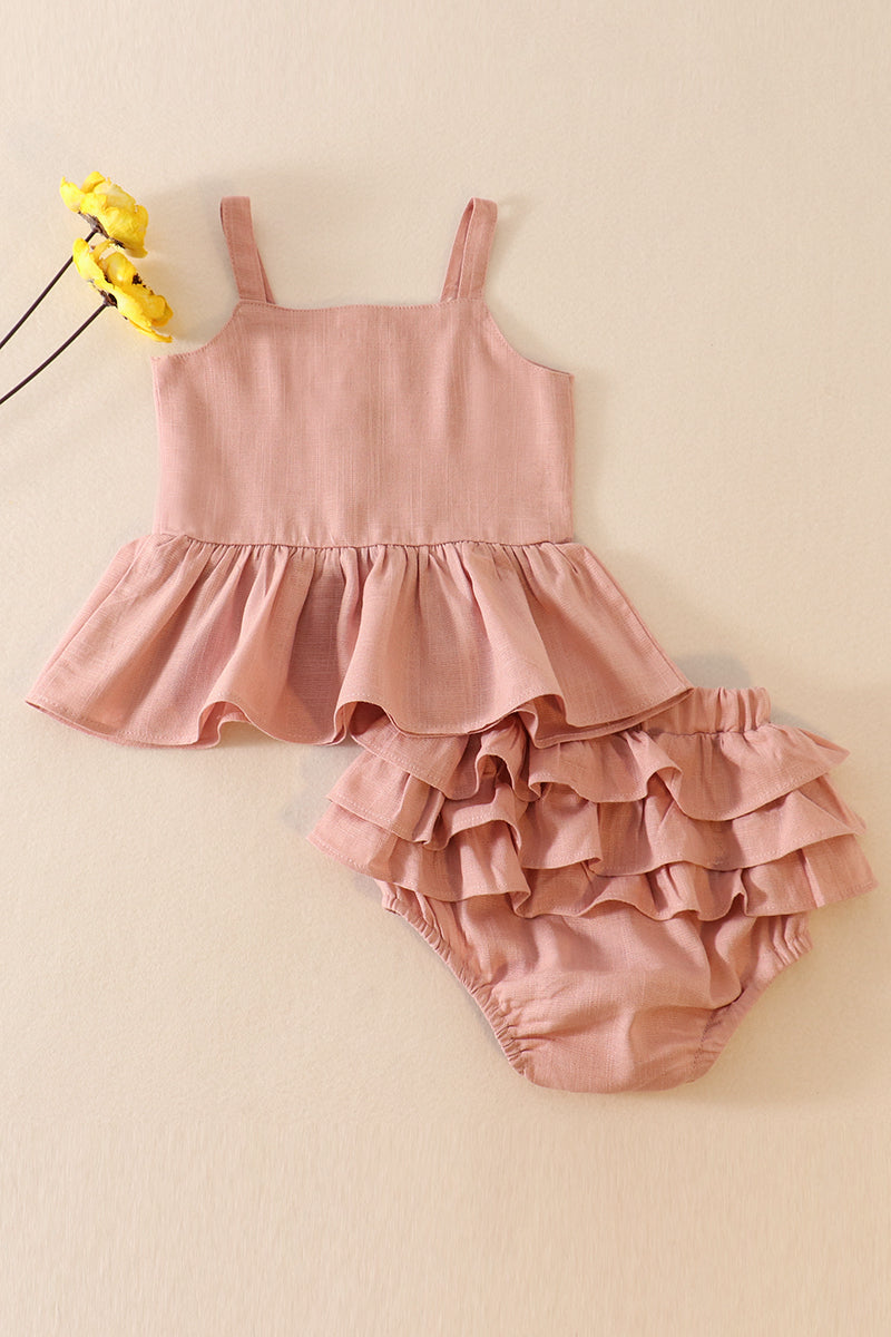 Pink Linen Ruffle Set