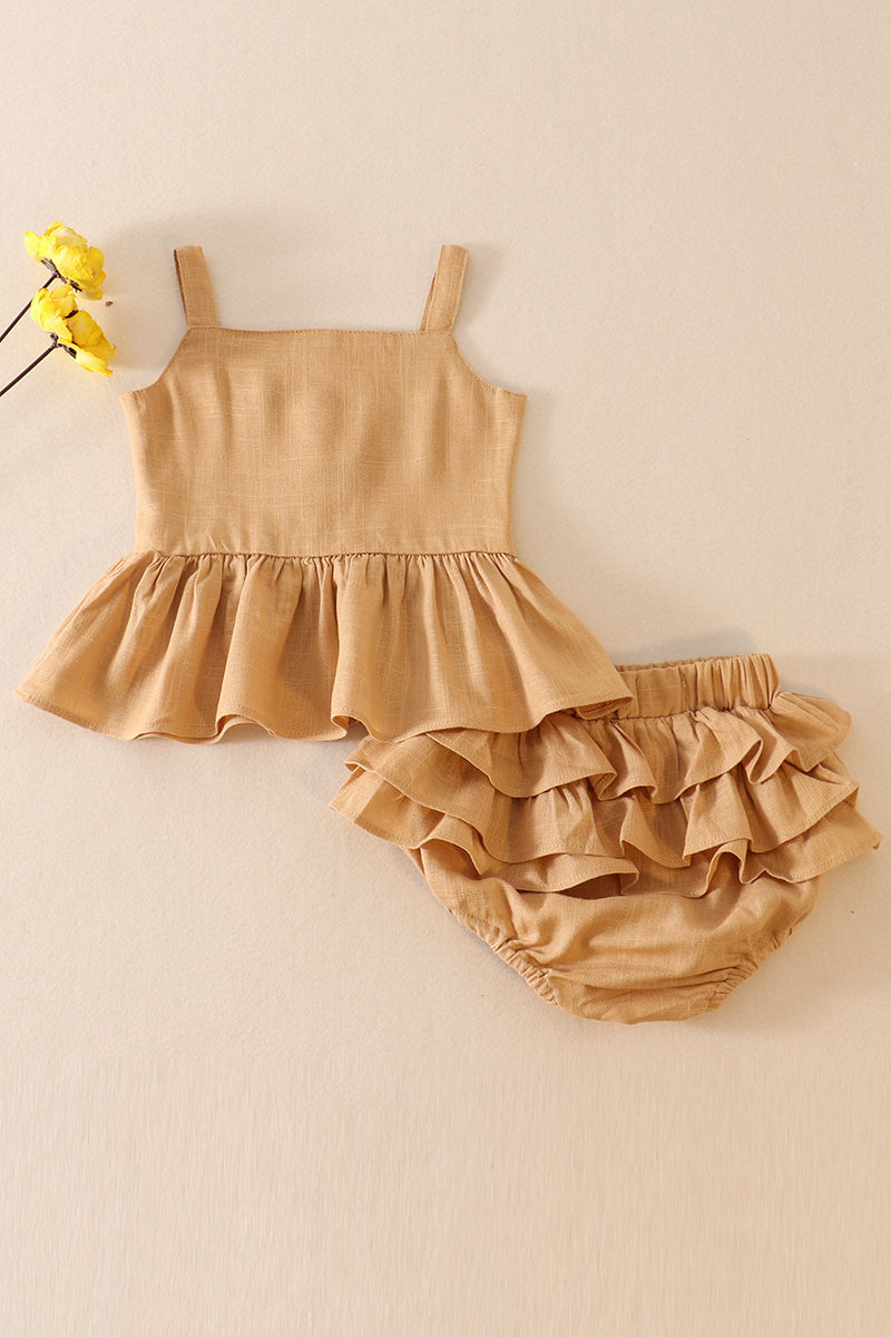 Beige Linen Ruffle Set