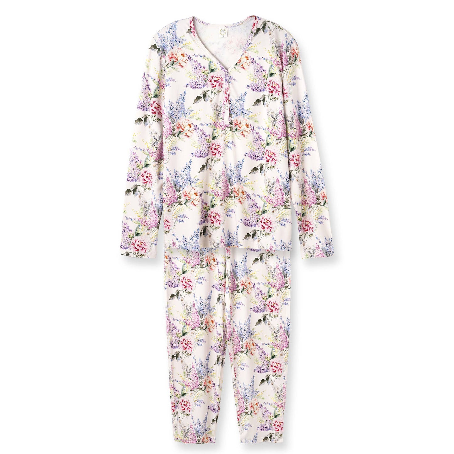 Floral-patterned pajamas on a white background