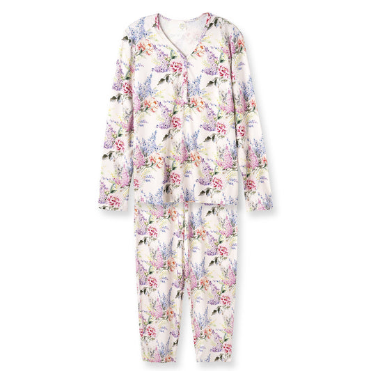Floral-patterned pajamas on a white background
